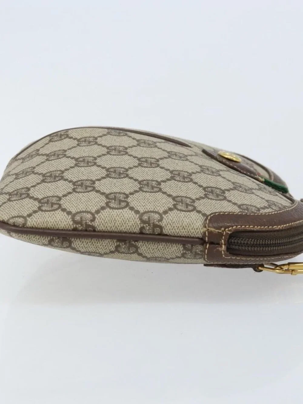 GUCCI GG Supreme Web Sherry Line Bag PVC Beige Gold 904 02 047 Auth ka3560